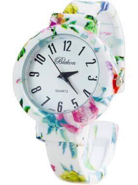 Women's White Elegant Flower Design Bracelet Cuff Bangle Fashion Wrist Watches
